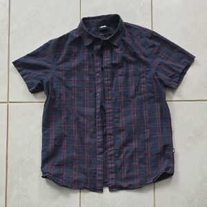 The North Face Men's Short-Sleeve Plaid Button-Down Shirt in Navy & Burgundy